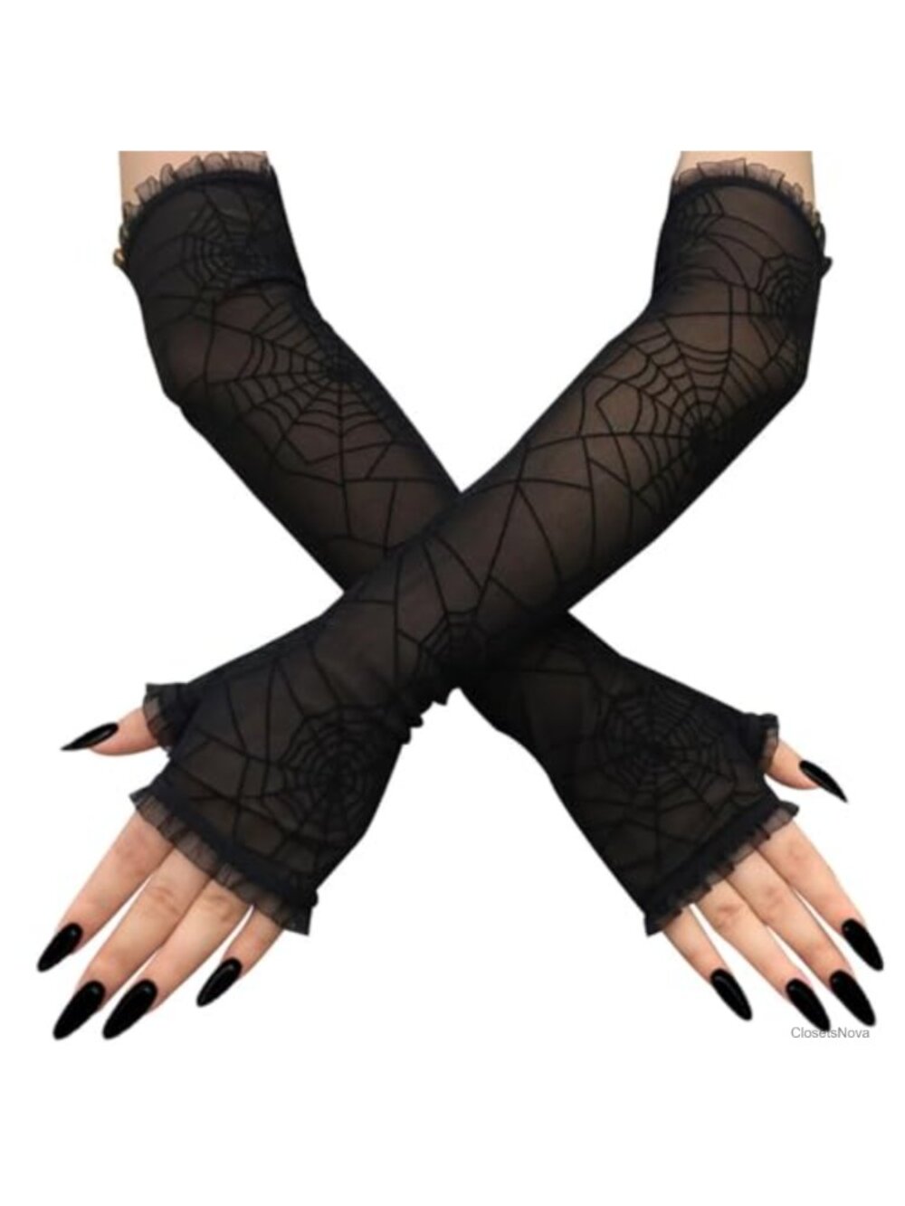 Fingerless Spider Web Lace Gloves Gothic Arm Warmers for Halloween Cosplay